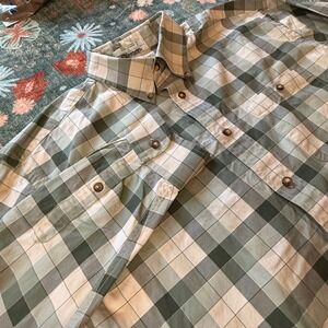 Orvis Mens XL Plaid Button Down Shirt Sage Green Cotton Long Sleeve Pocket